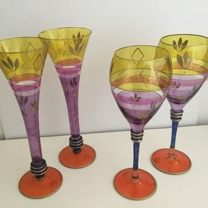 EUROGLASS Set of Two Champagne Flutes and Two Wine Glasses; Never Used